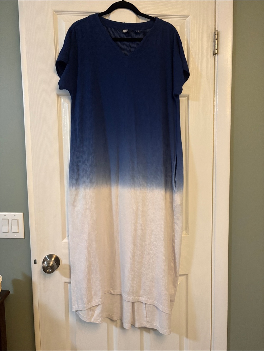 Lands' End Blue-to-White Ombre V-Neck Maxi Dress